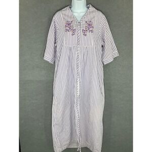 Collections‎ Etc. Robe Womens S Embroidered Seersucker Nightgown Cottagecore VTG